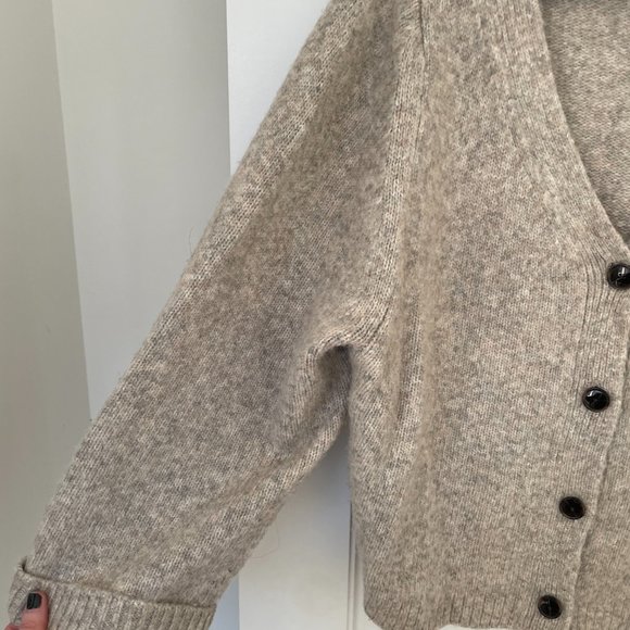 Toteme Cashmere Cardigan Sweater Beige Button Up Ribbed Trim V-Neck Large - Picture 9 of 13